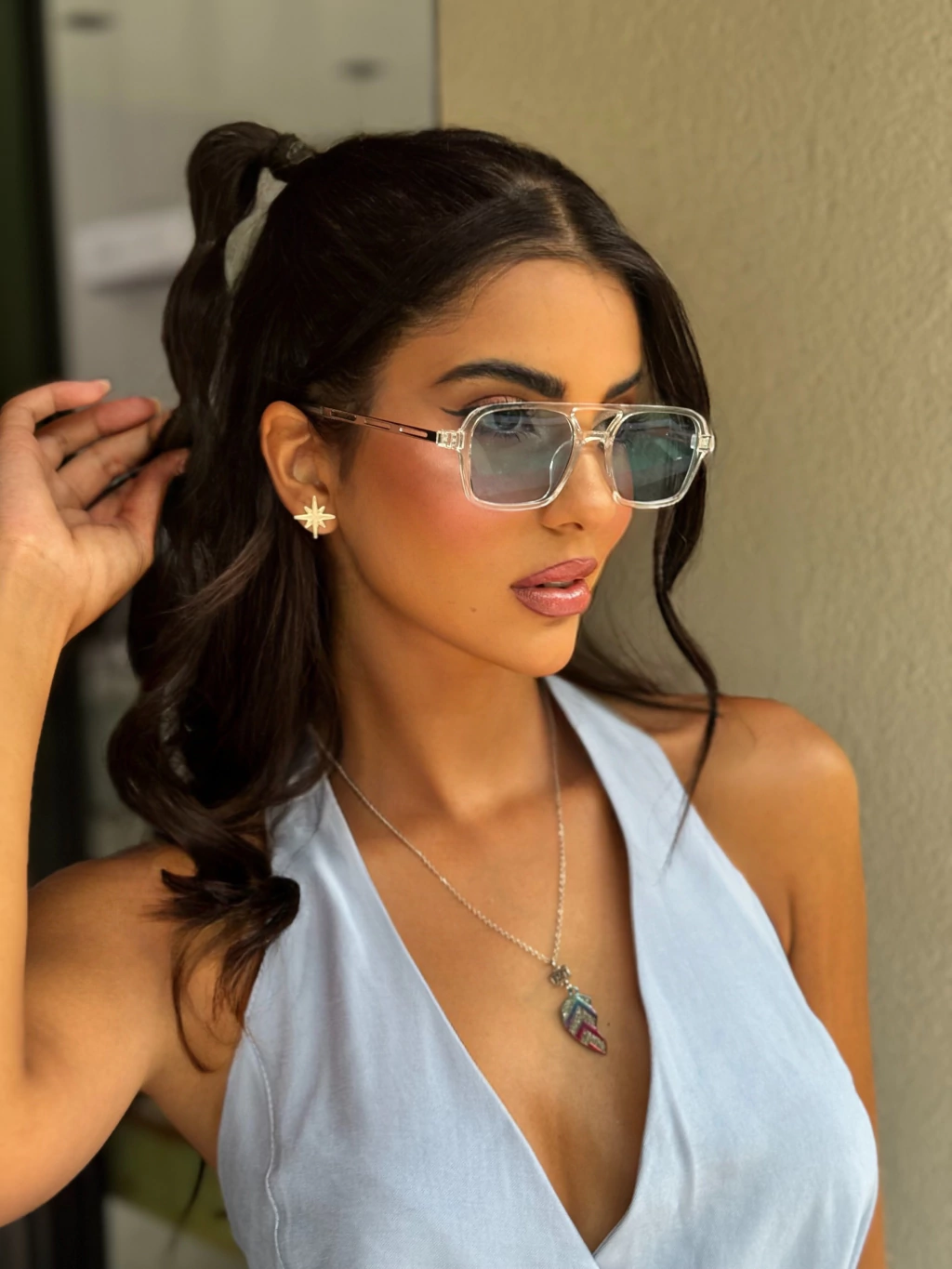 Óculos de Sol Aviador Urban Mini Transparente com Azul - Imagem 3